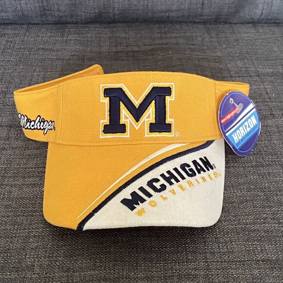 Michigan Wolverines Big Boy Adult Visor Hat Outdoor Cap Blue Yellow Letter Logo - Picture 1 of 5